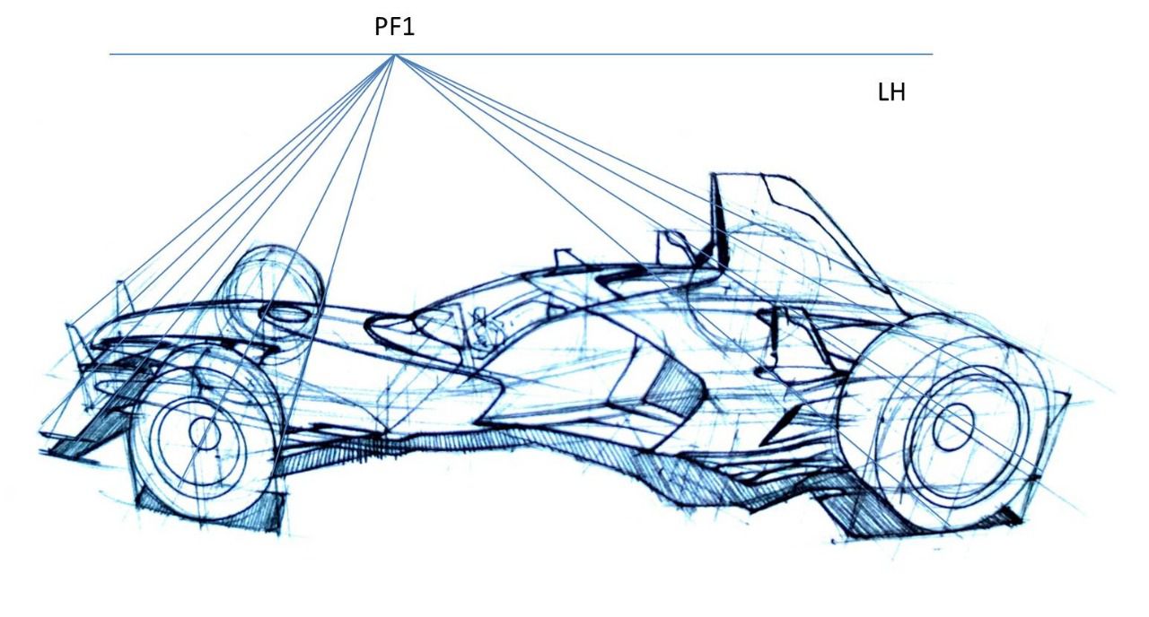 Vehículo paralelo al horizonte con un punto de fuga único