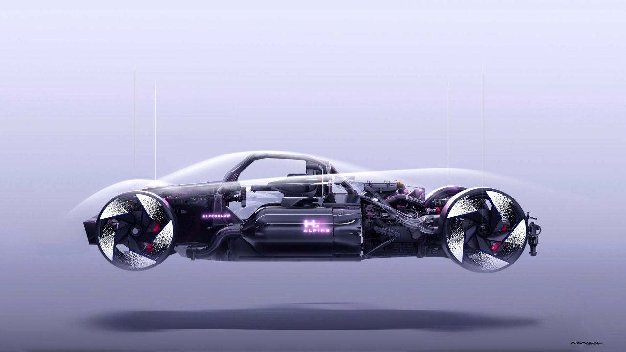 Perfil del sistema interior de propulsión de hidrogeno acompañado de las llantas aerodinámicas