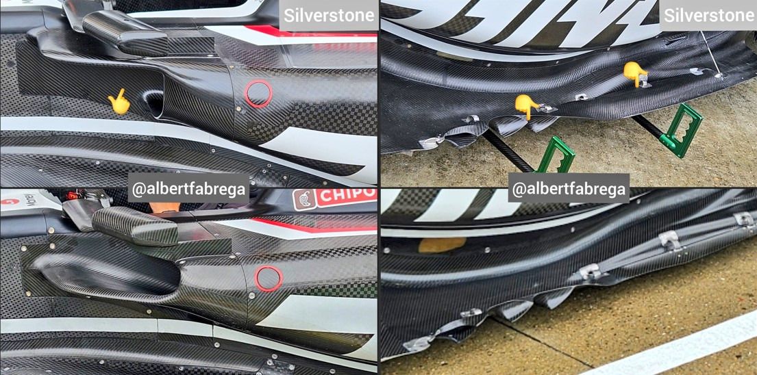 Cambios en la entrada de refrigeración (izquierda) y cambios en el suelo del VF-24 (derecha)