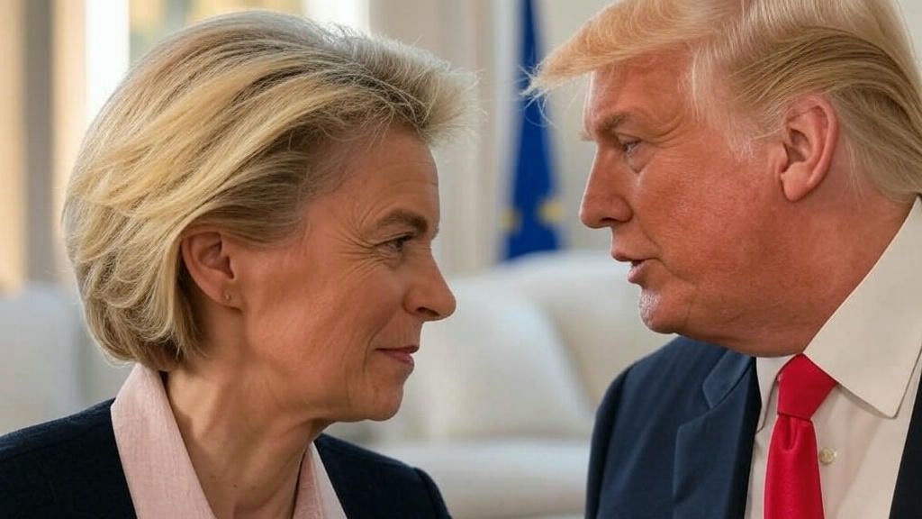 Ursula von der Leyen, presidenta de la Comisión Europea, y Donald Trump, presidente de Estados Unidos. Autor: Imagen generada con Grok