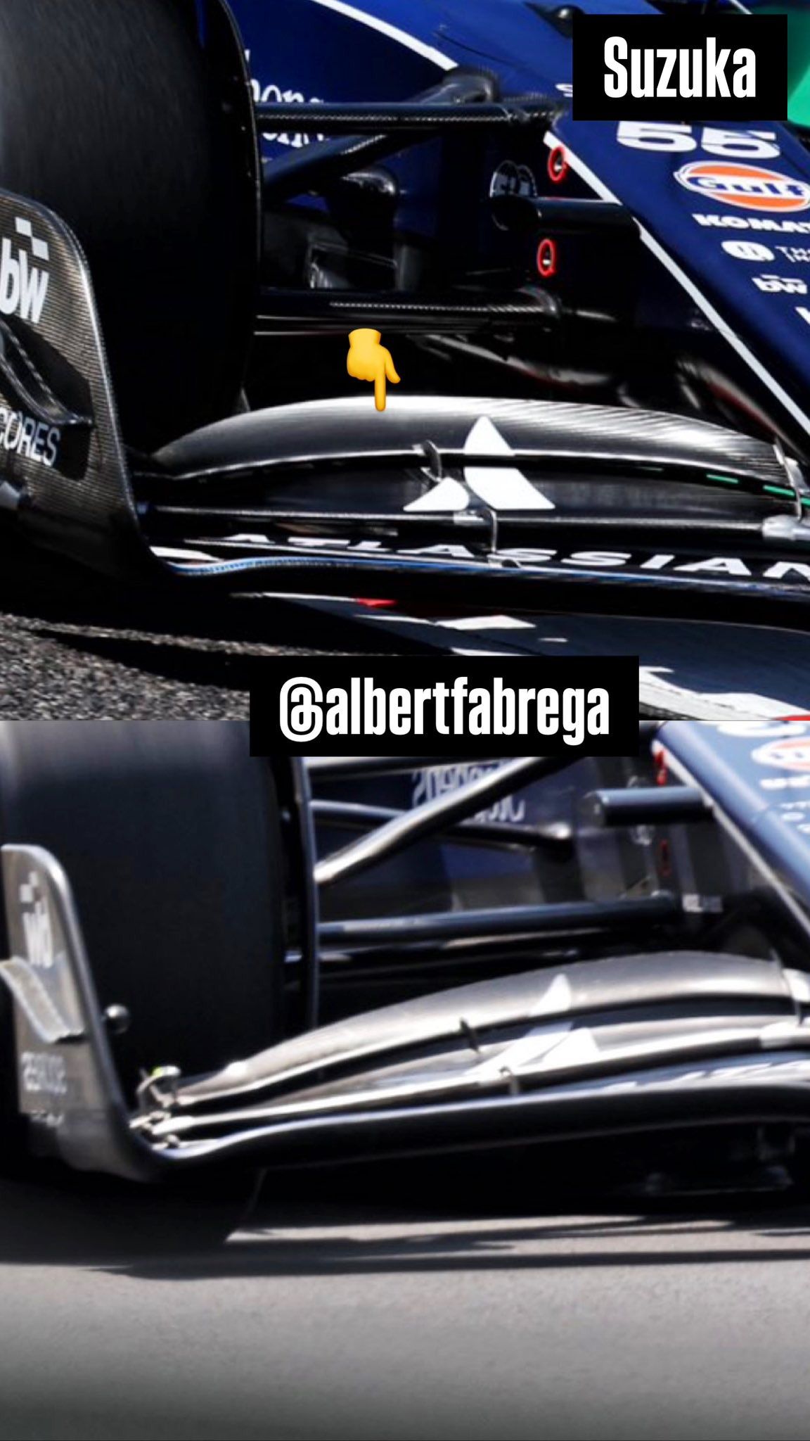 Cambios en el alerón delantero del Williams FW47 en el GP de Japón