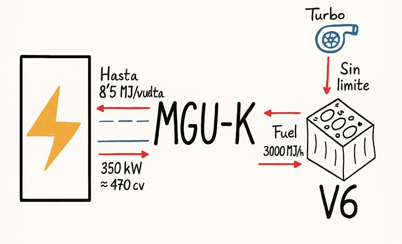 Esquema del nuevo motor de 2026 donde desaparece el MGU-H